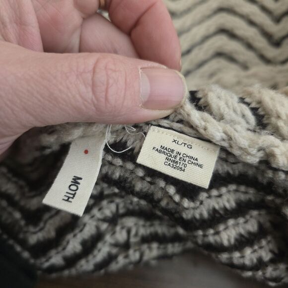 Anthropologie Moth Cardigan XL Wool Blend Open Front Chevron Textured Long - Picture 10 of 13